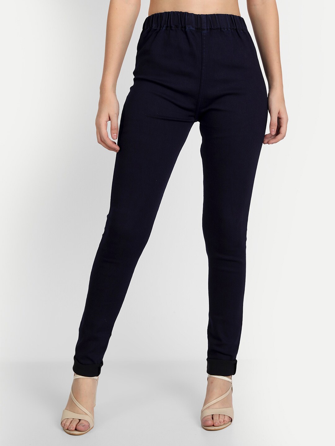 

AngelFab Women Regular Fit Cotton Denim Jeggings, Navy blue
