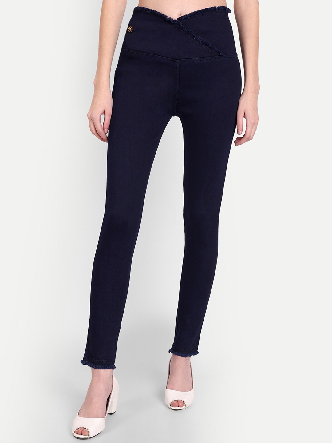 

AngelFab Women Skinny Fit Mid-Rise Cotton Denim Jeggings, Navy blue