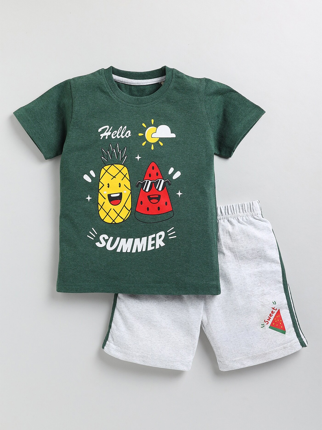 

Toonyport Boys Pure Cotton Printed T-shirt with Shorts, Green