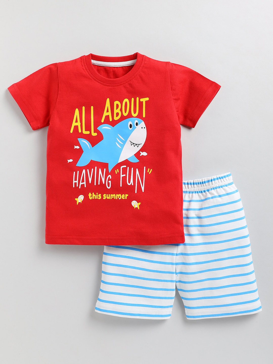 

Toonyport Boys Printed Pure Cotton T-shirt with Shorts, Red