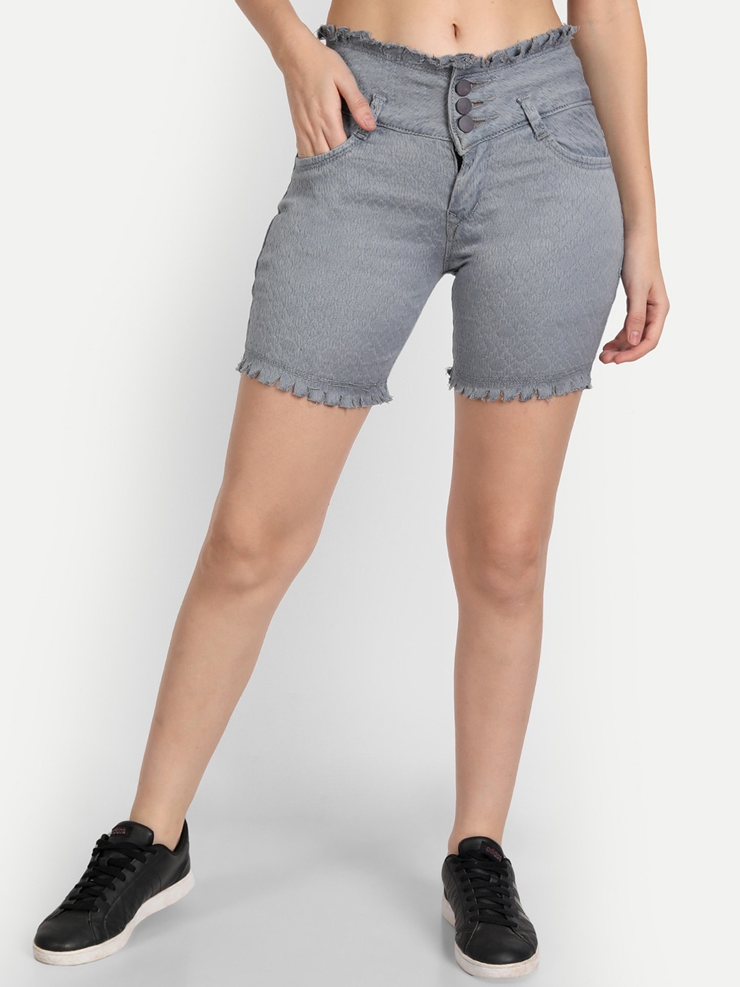 

AngelFab Women High-Rise Denim Denim Shorts, Grey