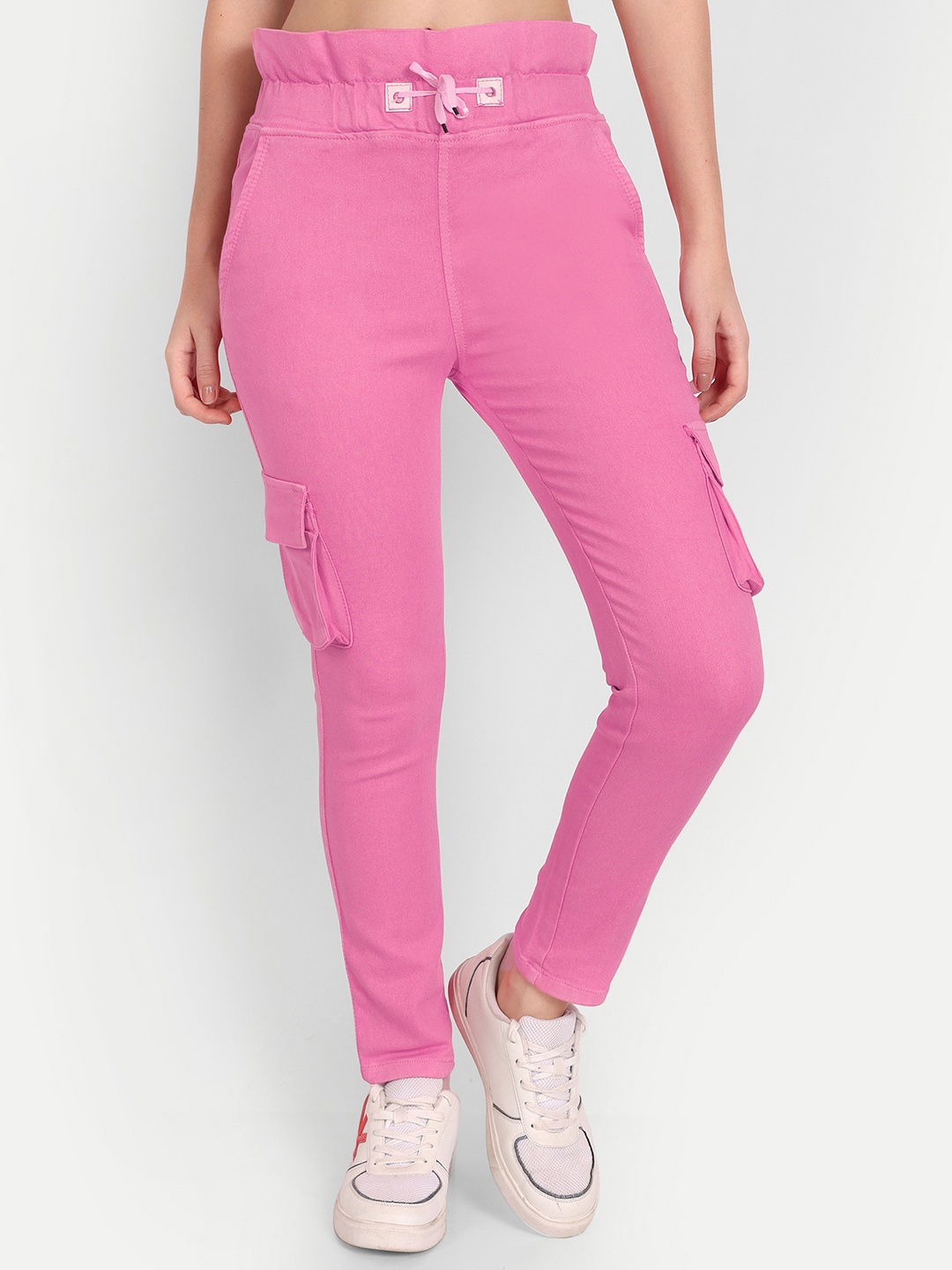 

AngelFab Women Relaxed Mid-Rise Cotton Cargos Trousers, Pink