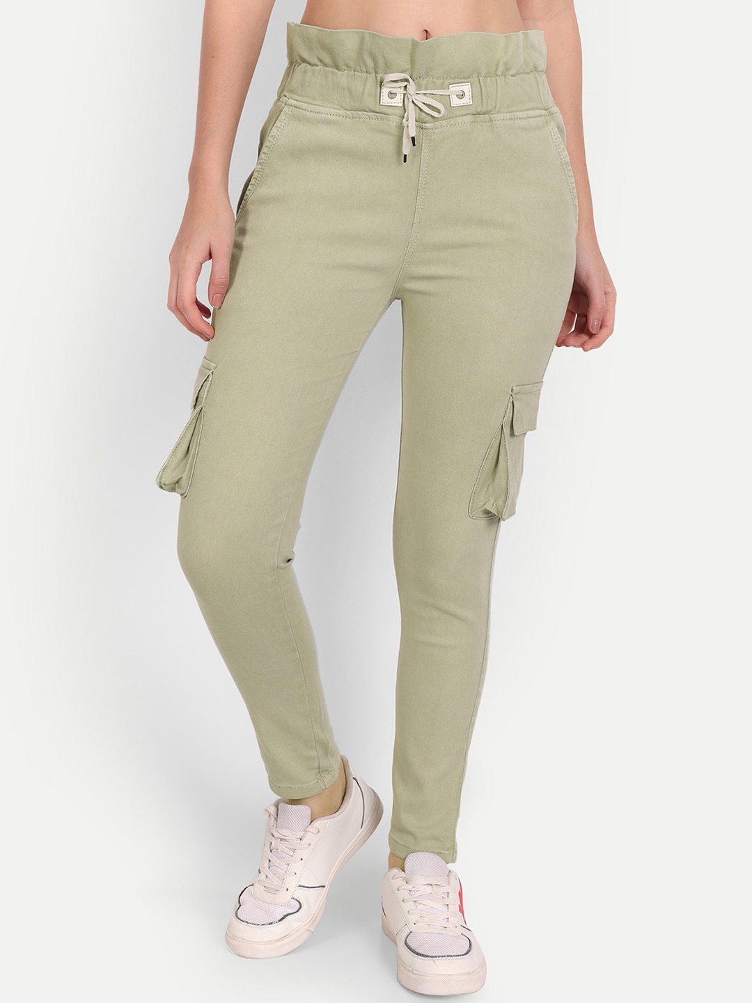 

AngelFab Women Relaxed Regular Fit Cotton Mid-Rise Cargos Trousers, Green