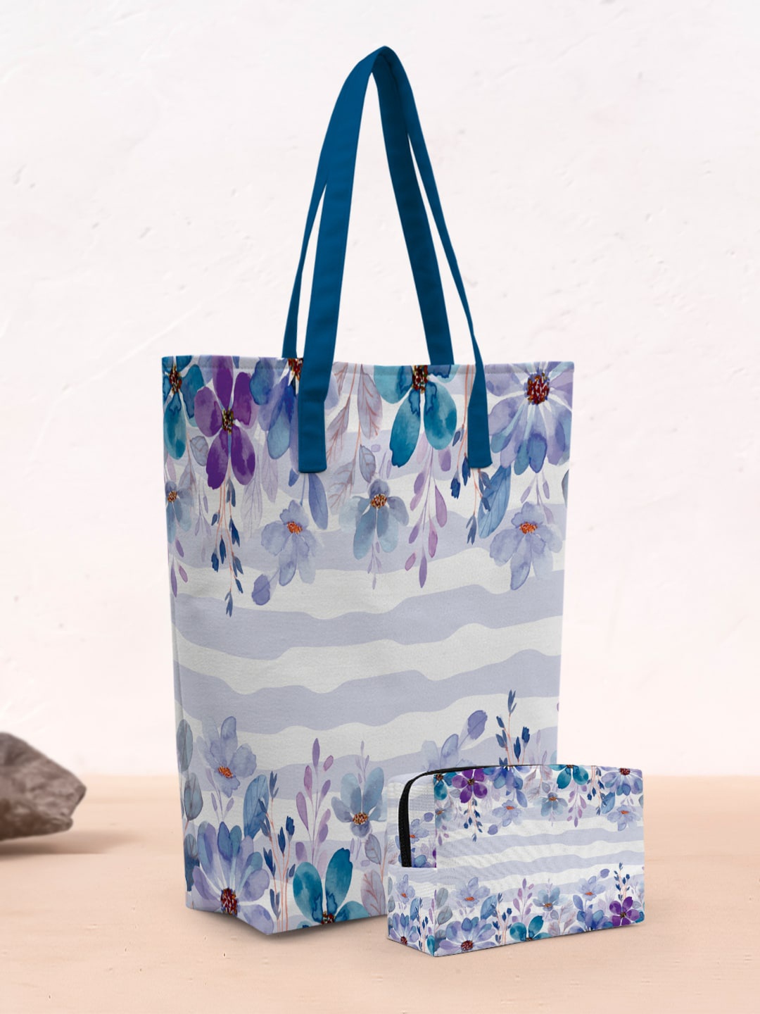 

Crazy Corner Floral Printed Oversized Shopper Tote Bag with Pouch, Blue