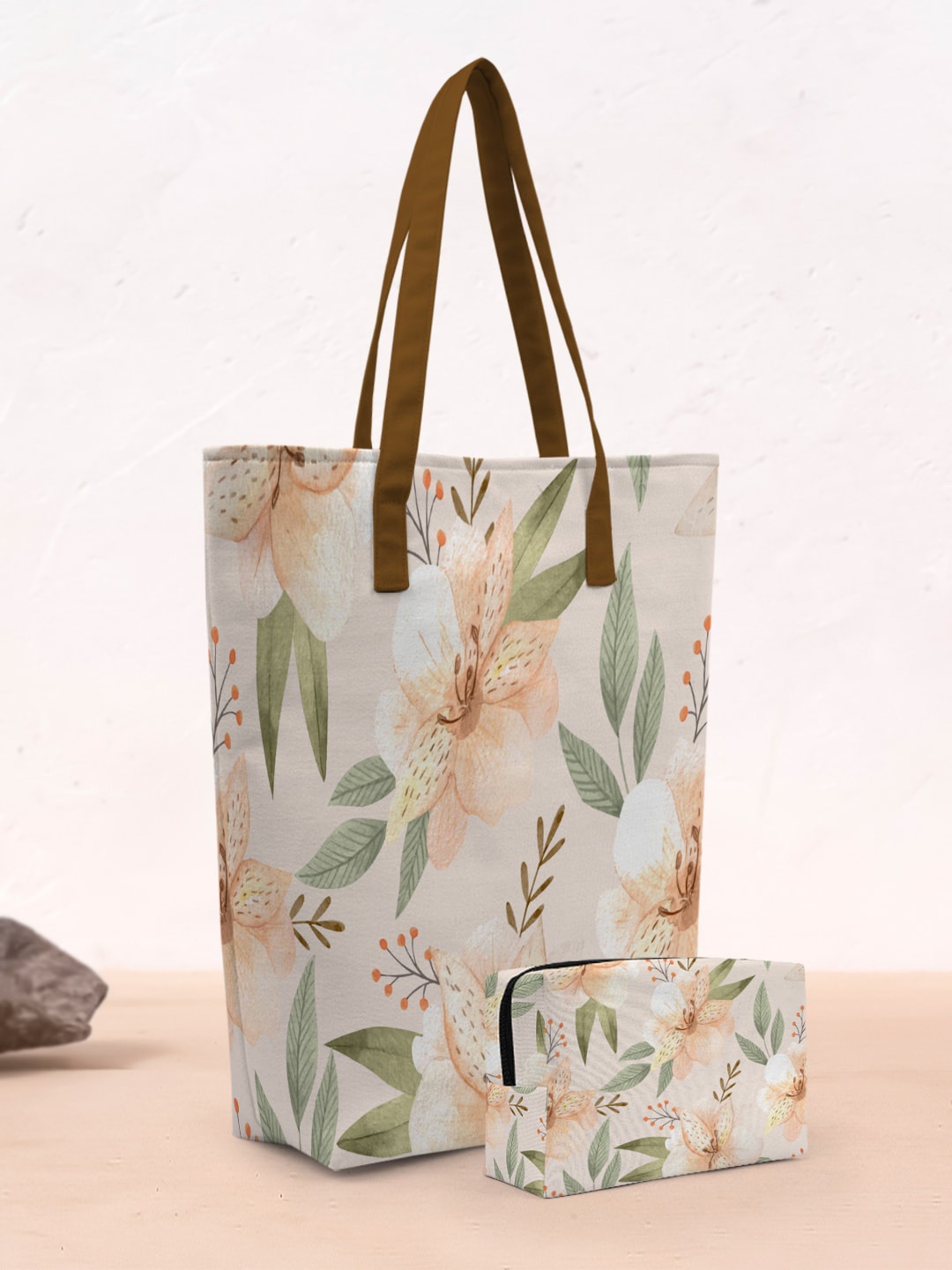 

Crazy Corner Floral Printed Oversized Shopper Tote Bag With Makeup Pouch, Beige