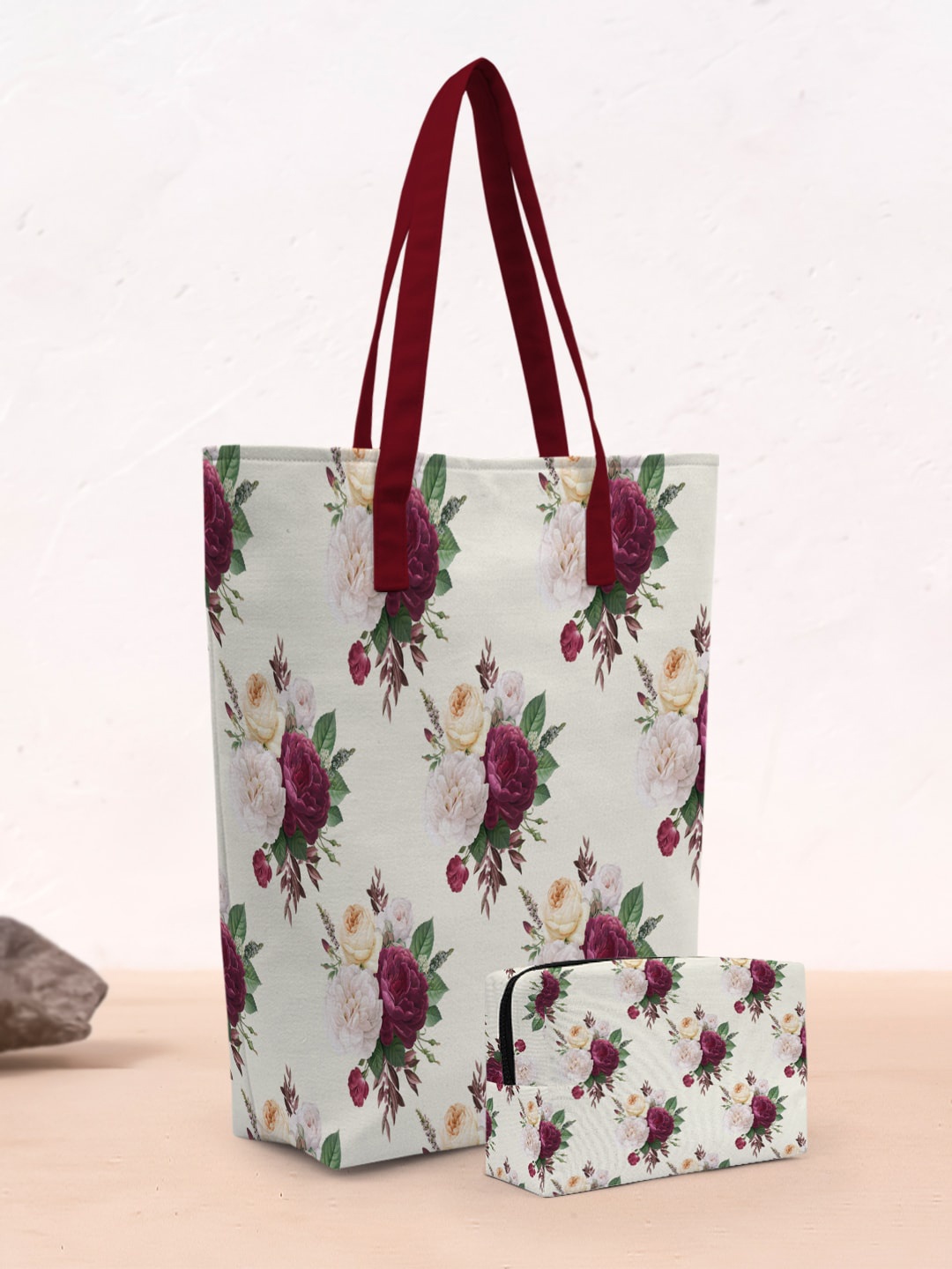 

Crazy Corner Floral Printed Oversized Shopper Tote Bag With Makeup Pouch, White