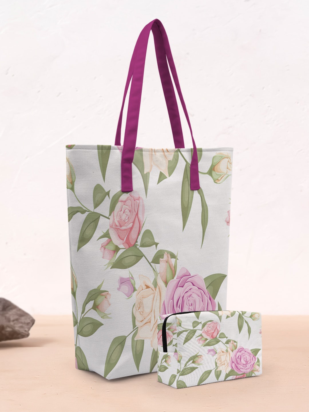 

Crazy Corner Floral Printed Oversized Shopper Tote Bag With Makeup Pouch, White