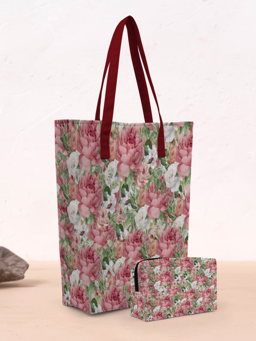 

Crazy Corner Floral Printed Oversized Shopper Tote Bag With Makeup Pouch, Pink