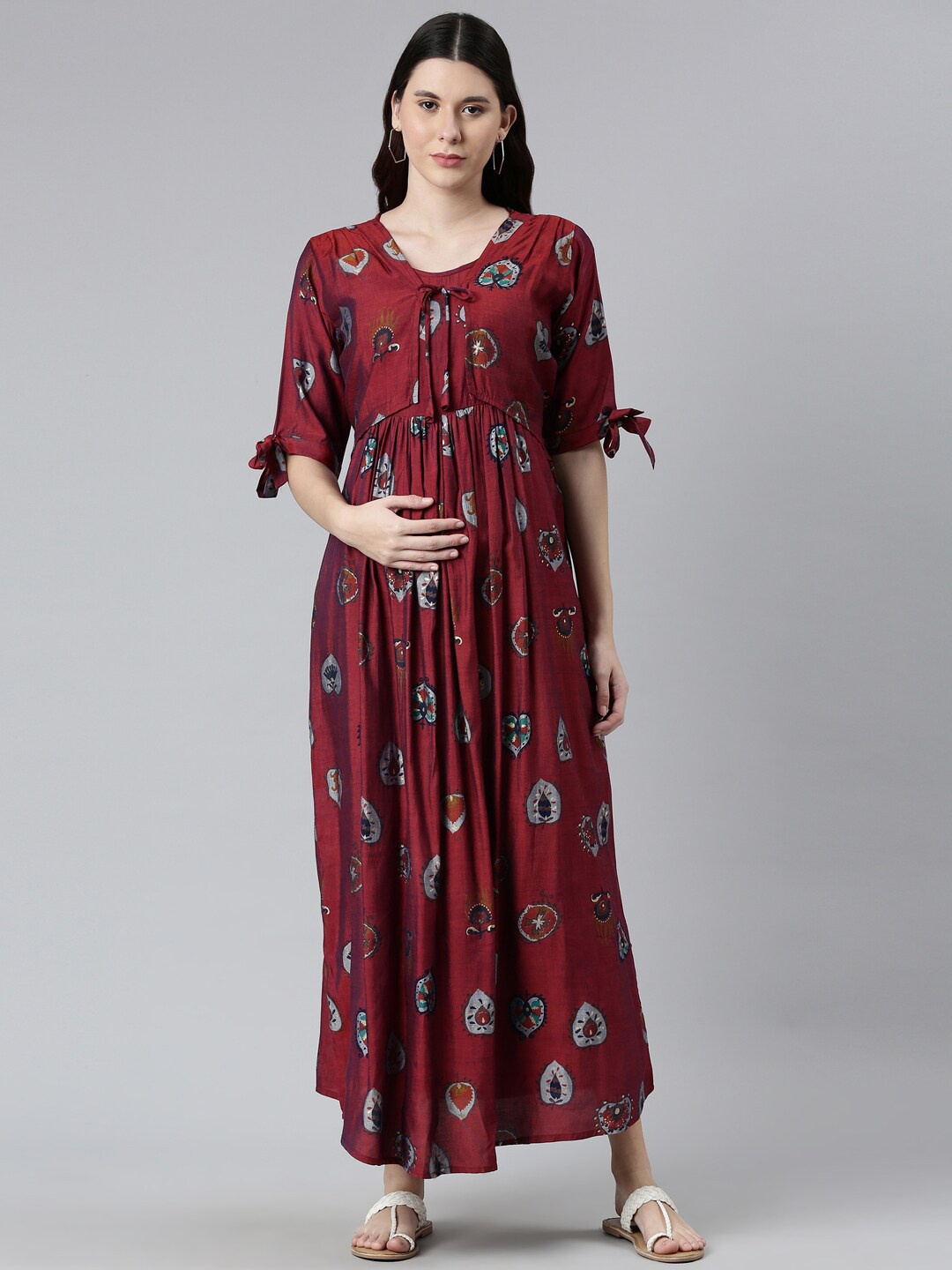 

GOLDSTROMS Printed Maternity Ethnic Dresses, Maroon