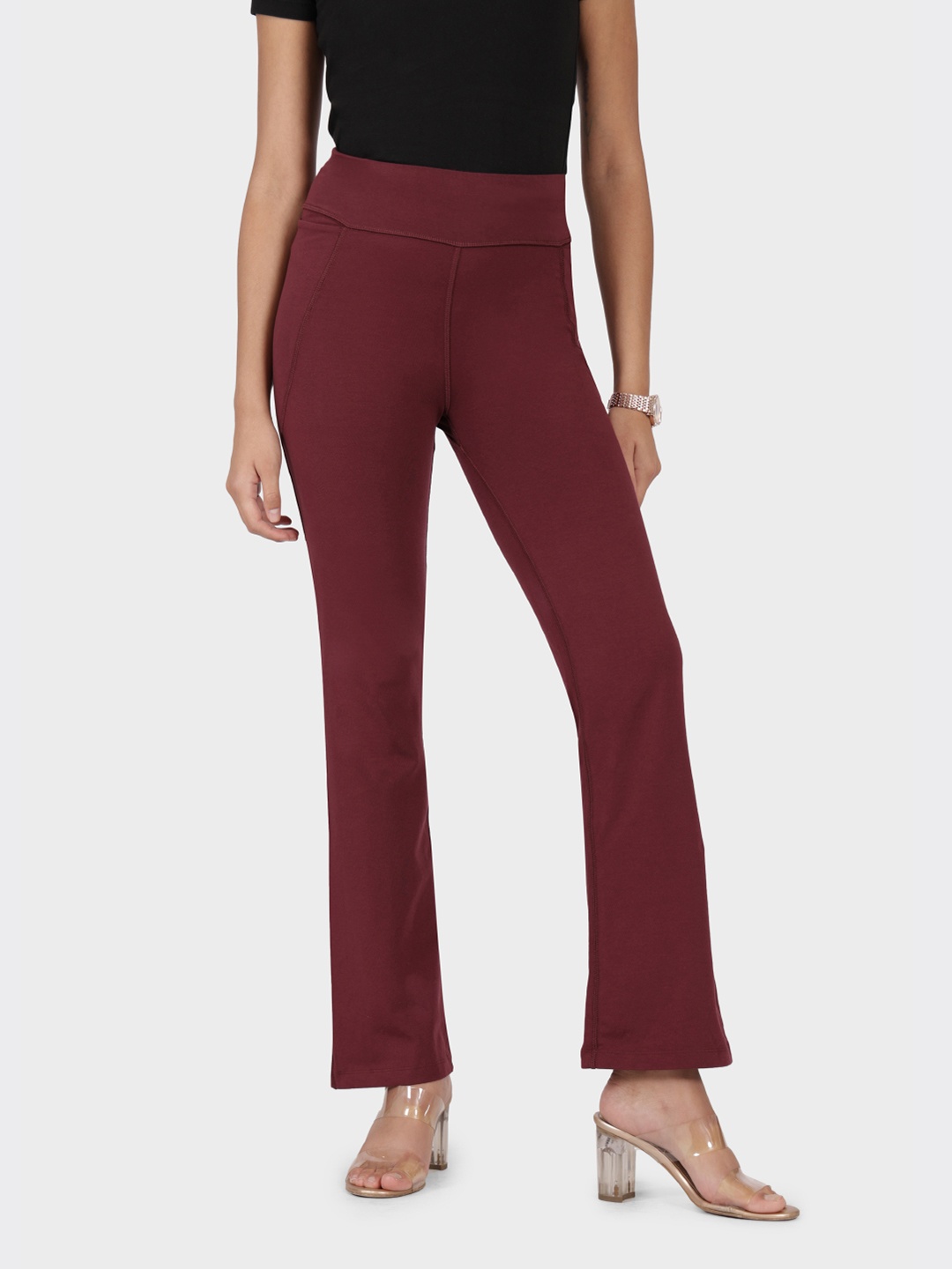 

Blissclub The Groove In Women High Rise Flared Track Pants - Tall, Burgundy