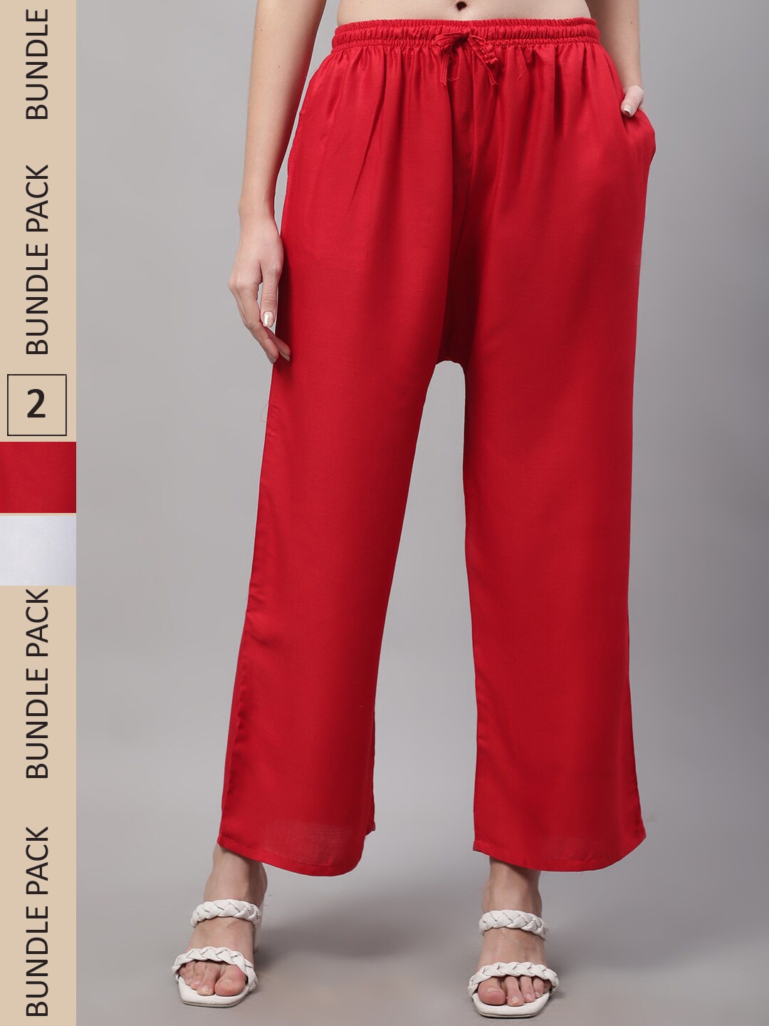 

GRACIT Women White and Red Pack of 2 Knitted ethnic Palazzos with side pocket