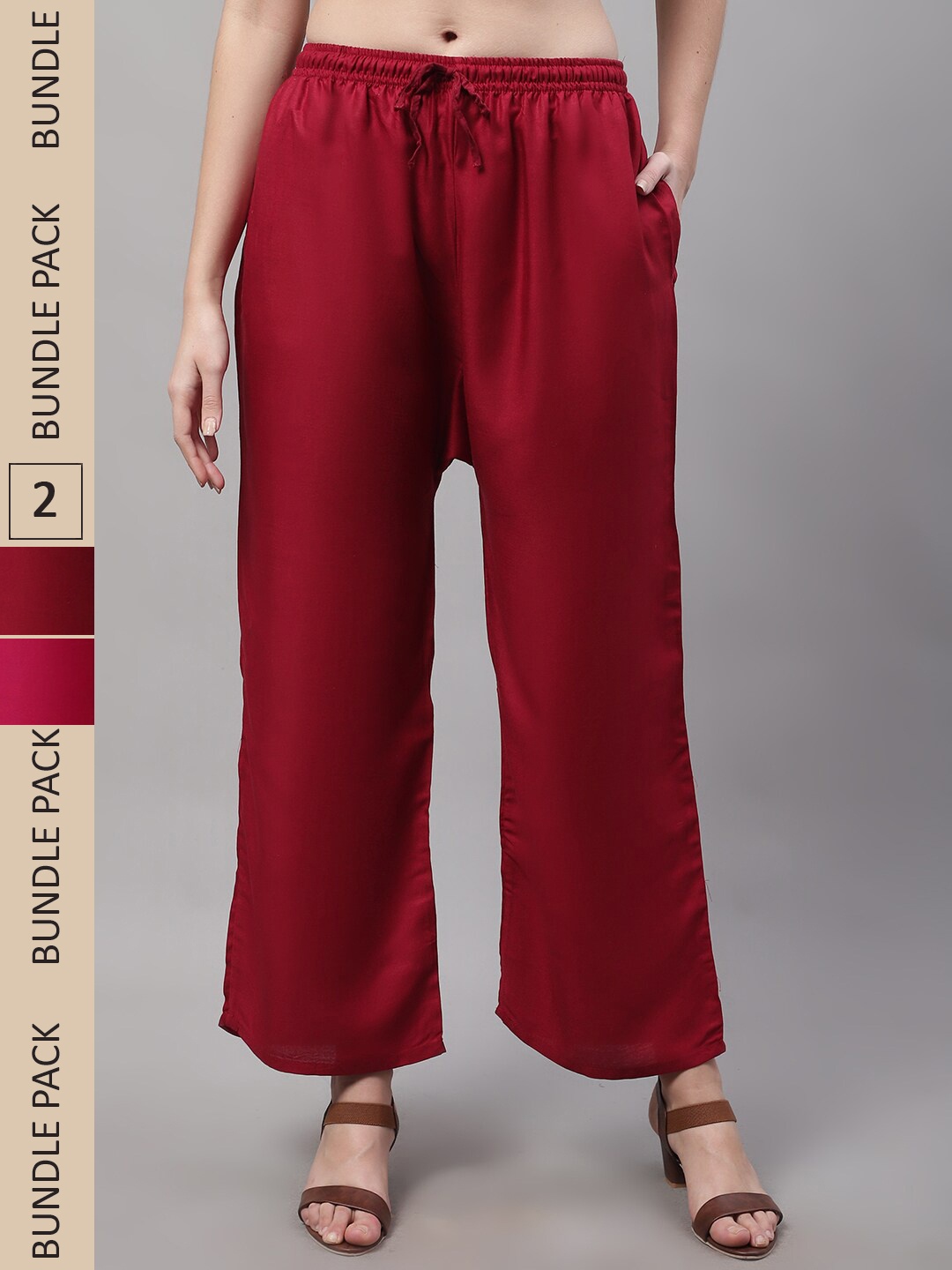 

GRACIT Women Pink and Maroon Pack of 2 Knitted ethnic Palazzos with side pocket