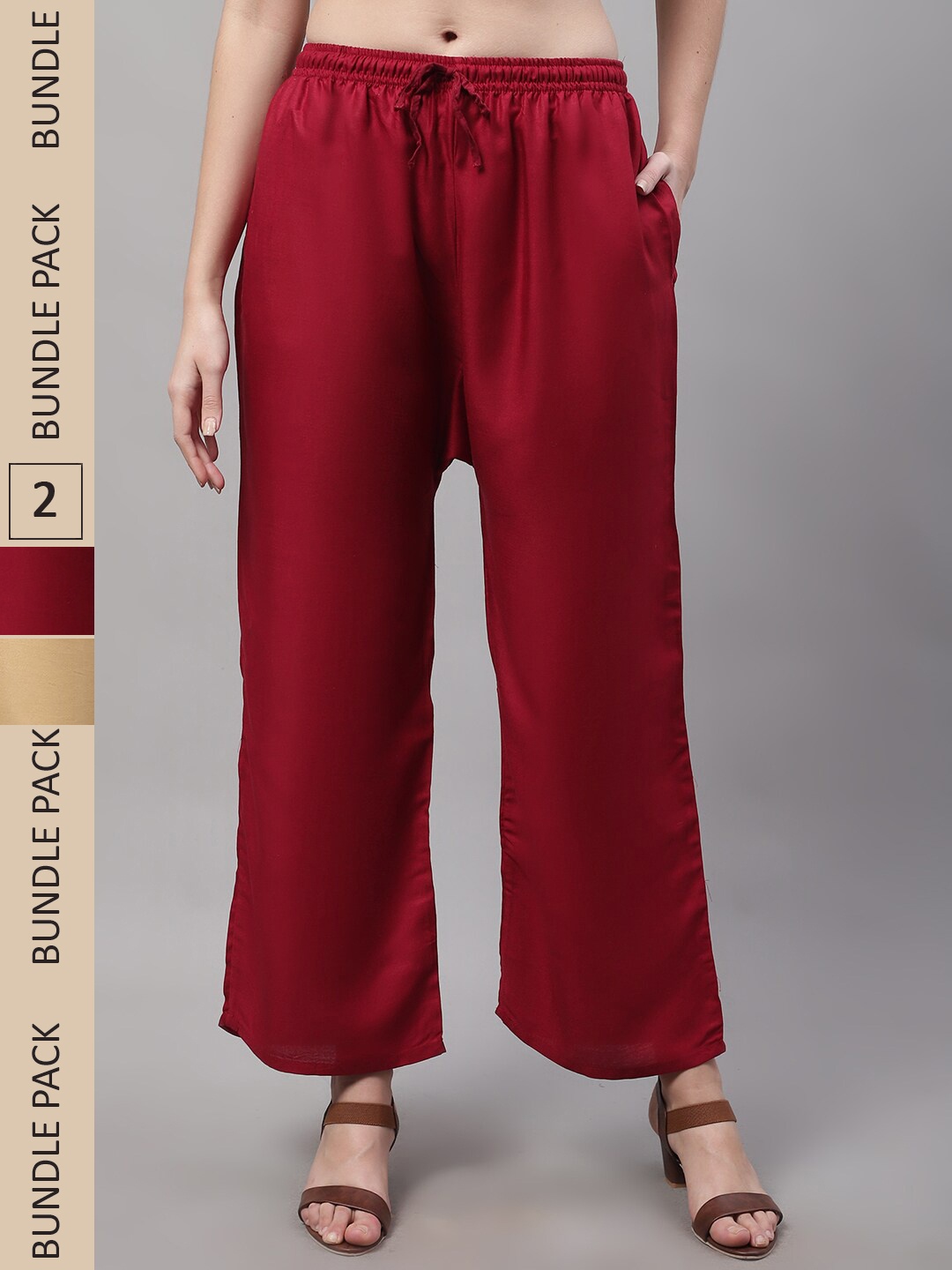 

GRACIT Women Beige and Maroon Pack of 2 Knitted ethnic Palazzos with side pocket