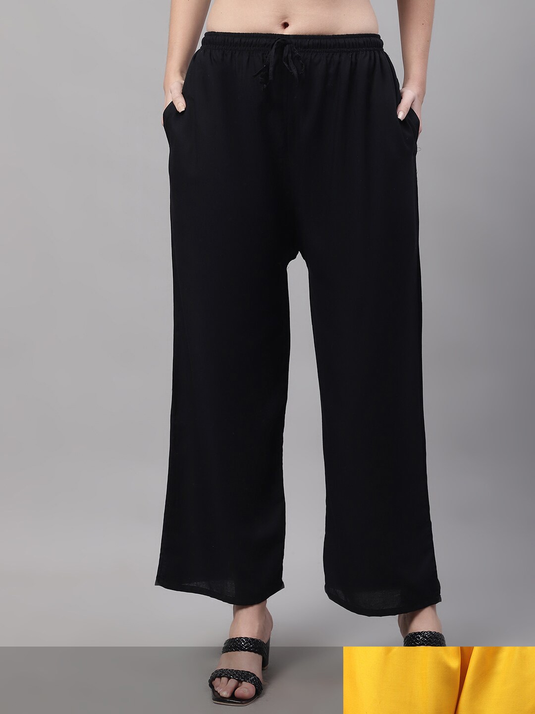 

GRACIT Women Black and Yellow Pack of 2 Knitted ethnic Palazzos with side pocket