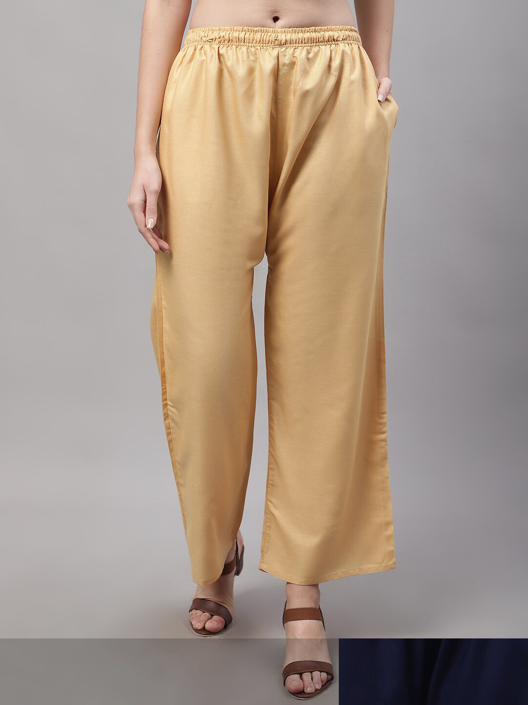 

GRACIT Women Beige and Navy Blue Pack of 2 Knitted ethnic Palazzos with side pocket
