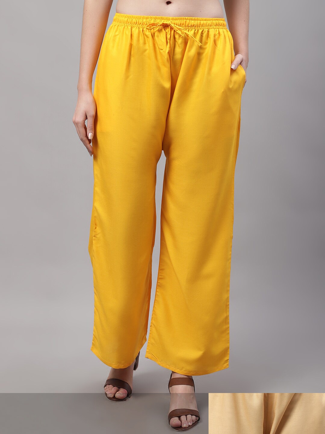 

GRACIT Women Yellow and Beige Pack of 2 Knitted ethnic Palazzos with side pocket