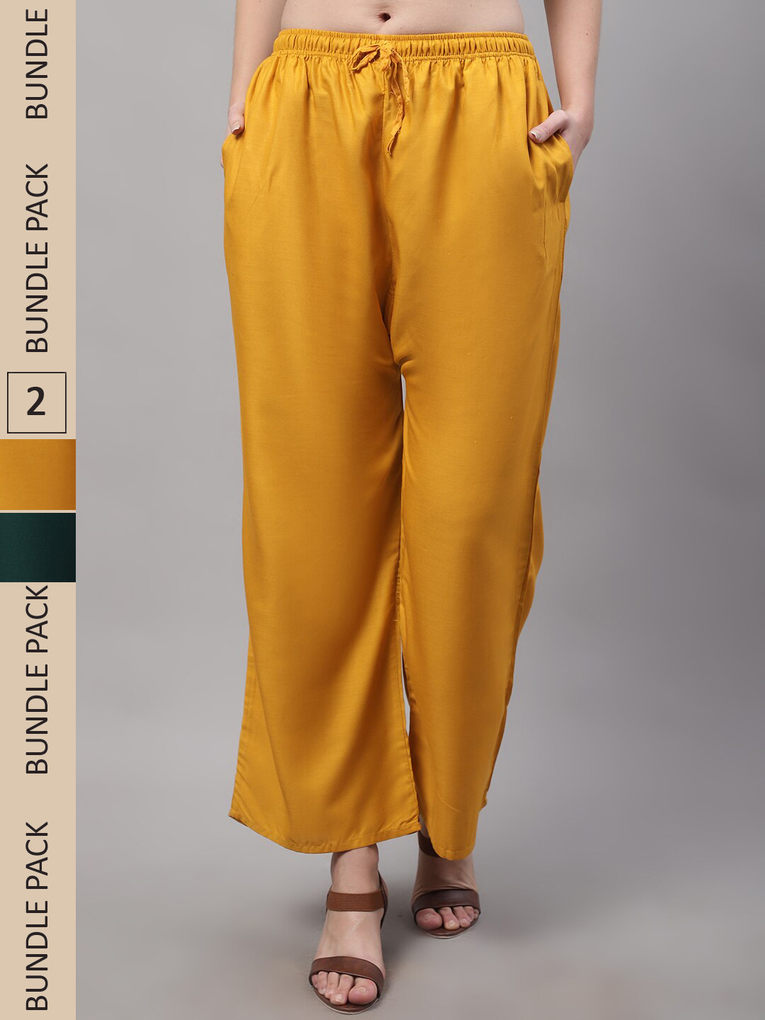 

GRACIT Women Green and Gold Pack of 2 Knitted ethnic Palazzos with side pocket
