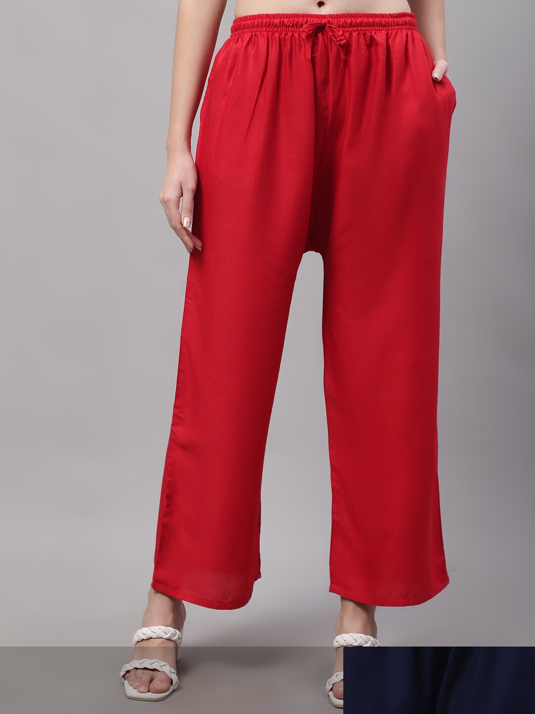 

GRACIT Women Red and Navy Blue Pack of 2 Knitted ethnic Palazzos with side pocket