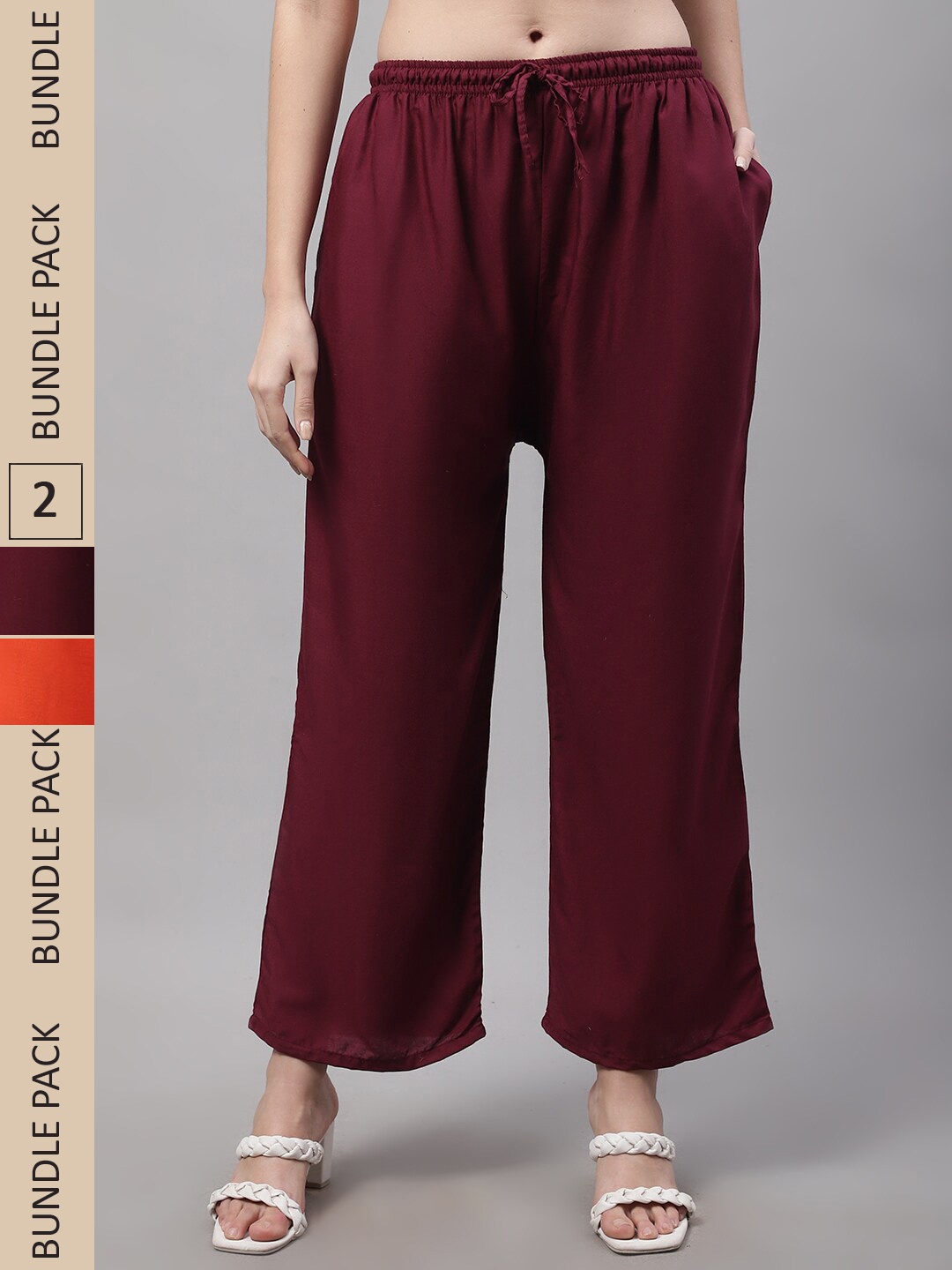 

GRACIT Women Orange and Wine Pack of 2 Knitted ethnic Palazzos with side pocket