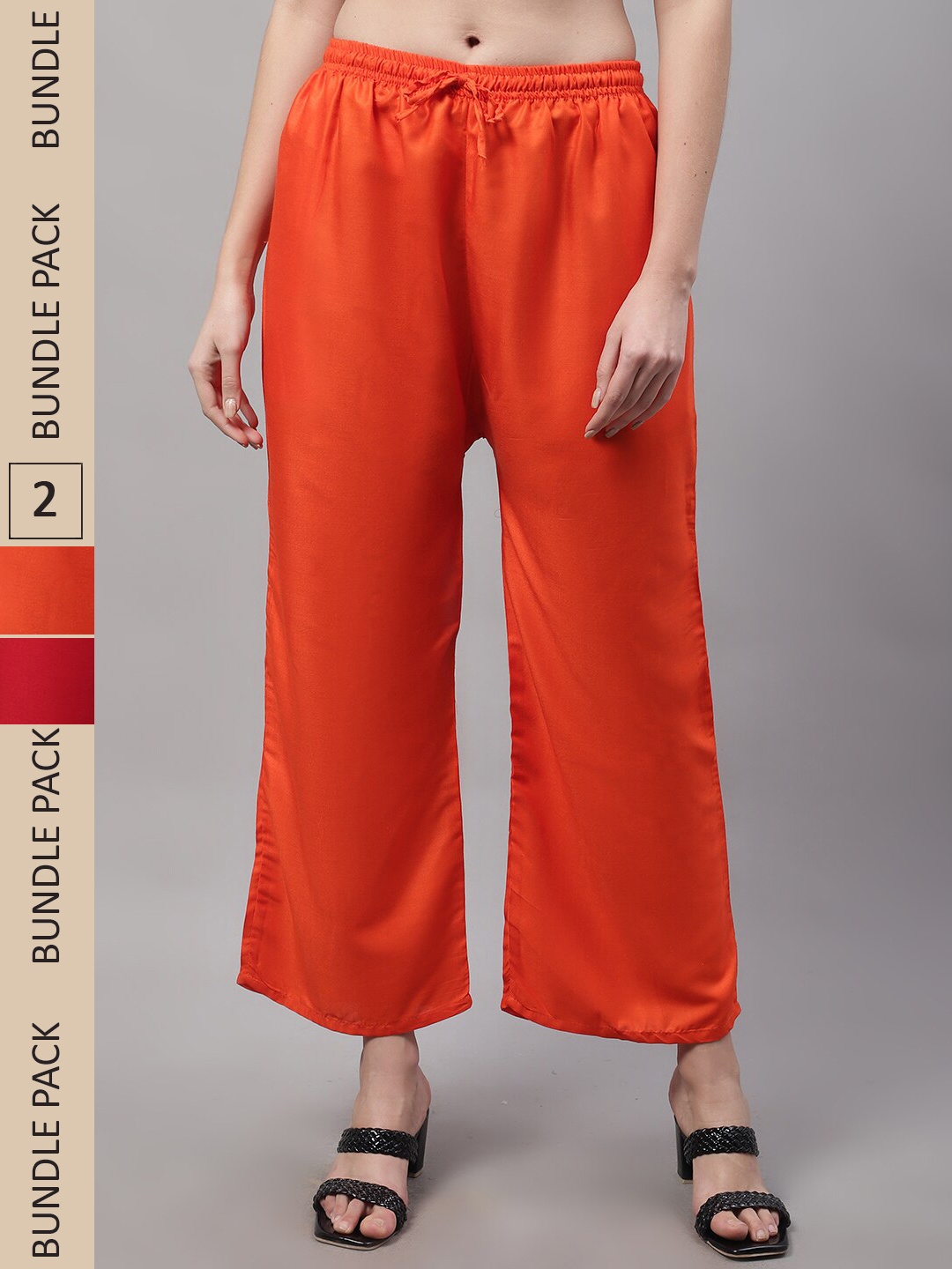 

GRACIT Women Red and Orange Pack of 2 Knitted ethnic Palazzos with side pocket