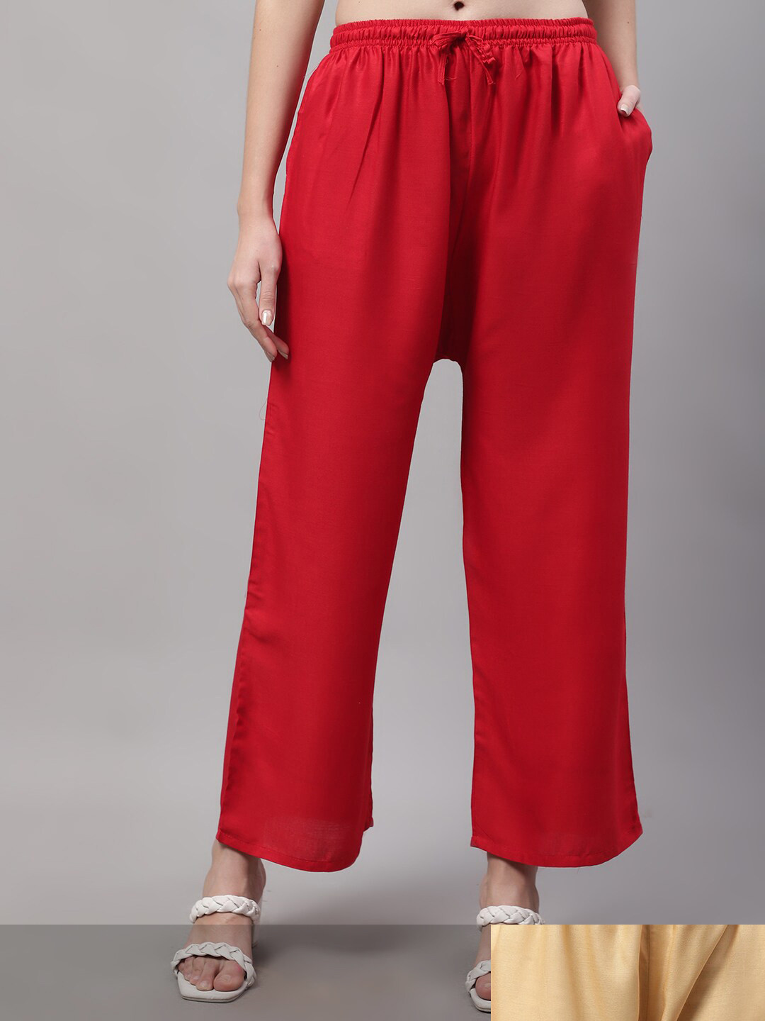 

GRACIT Women Red and Beige Pack of 2 Knitted ethnic Palazzos with side pocket