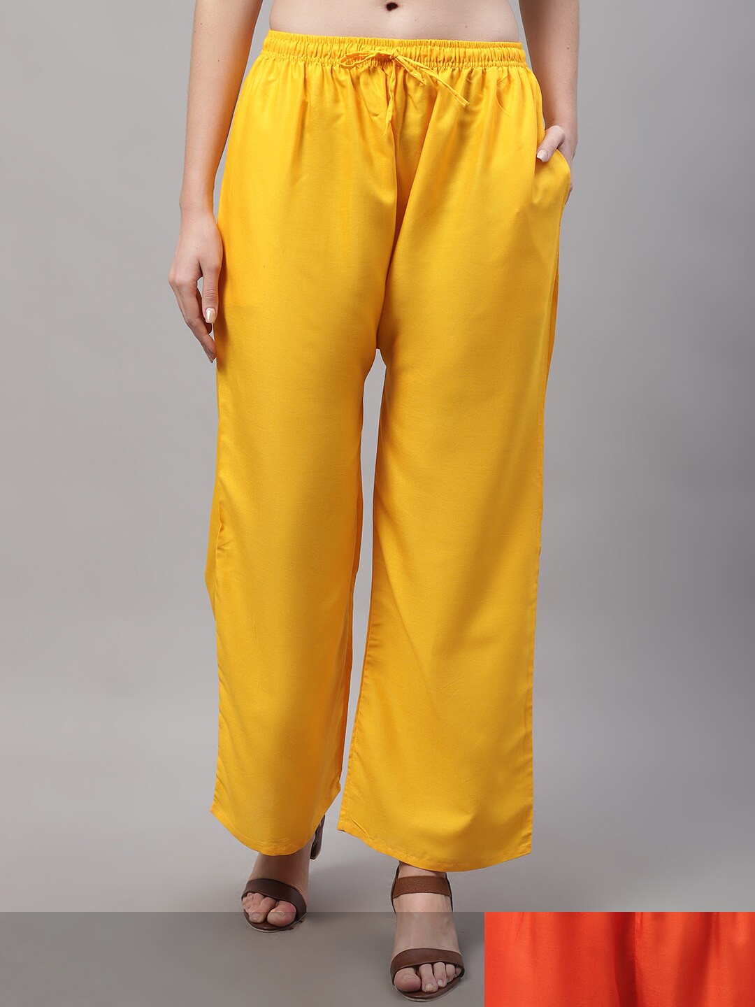 

GRACIT Women Yellow and Orange Pack of 2 Knitted ethnic Palazzos with side pocket