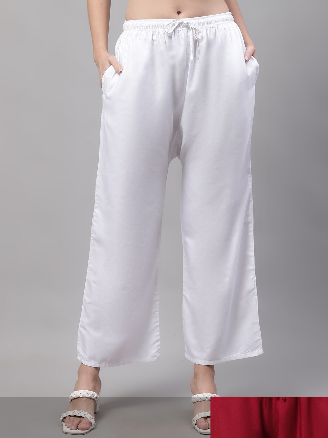 

GRACIT Women White and Maroon Pack of 2 Knitted ethnic Palazzos with side pocket