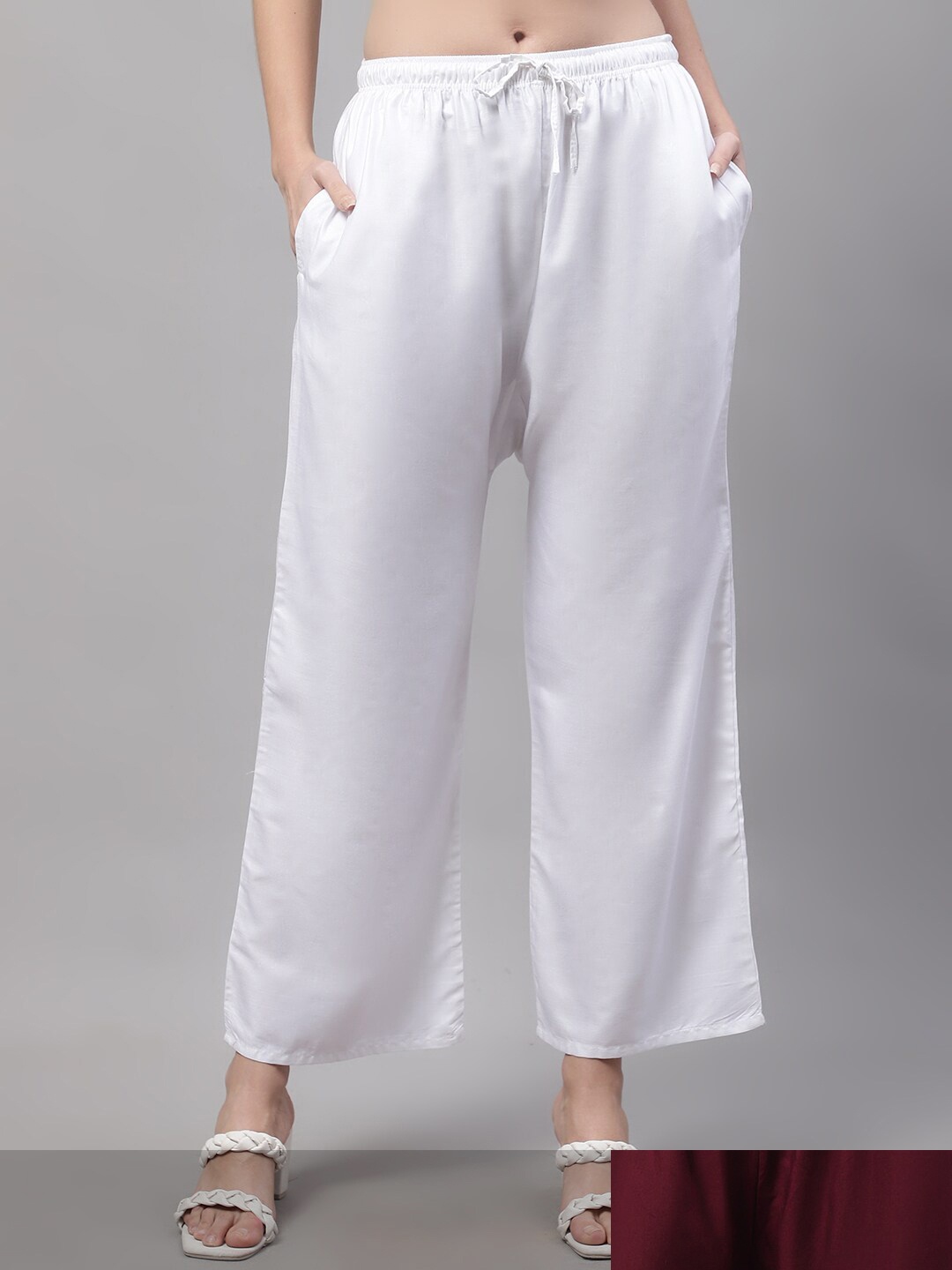 

GRACIT Women White and Wine Pack of 2 Knitted ethnic Palazzos with side pocket