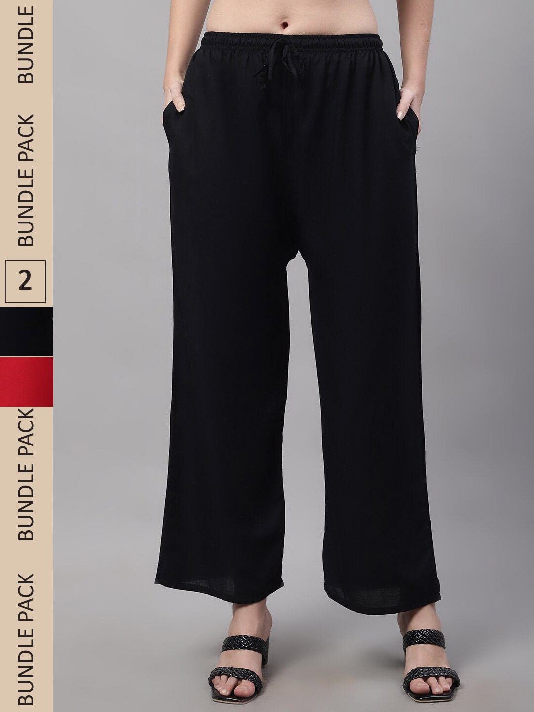 

GRACIT Women Black and Red Pack of 2 Knitted ethnic Palazzos with side pocket