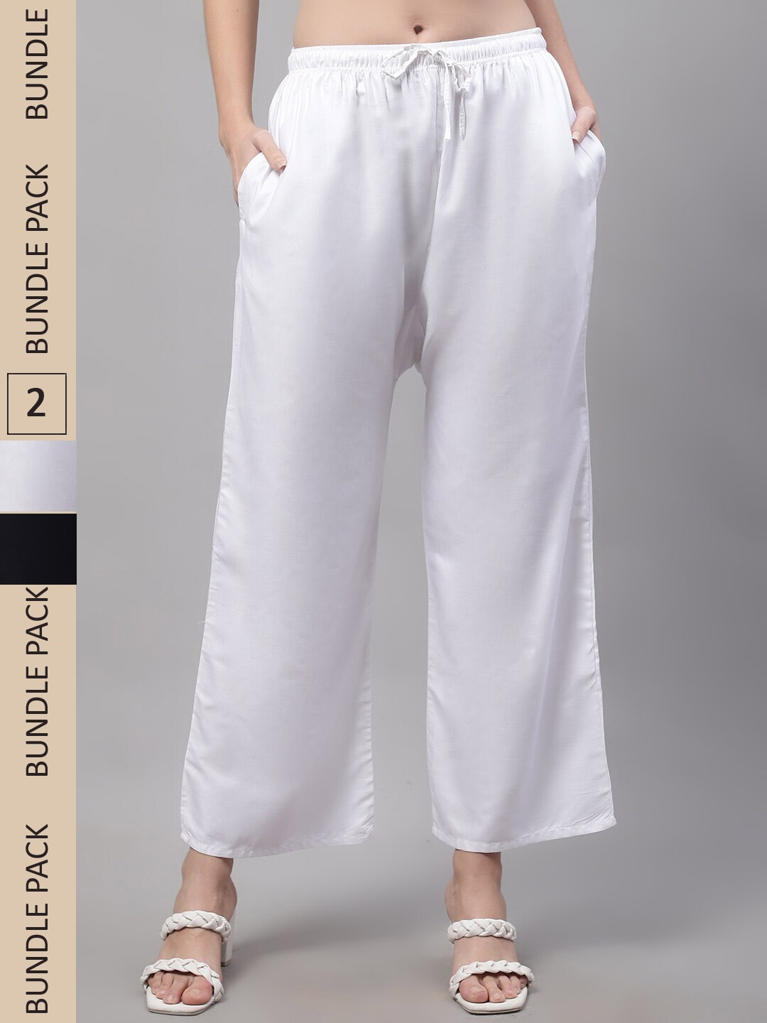 

GRACIT Women Black and White Pack of 2 Knitted ethnic Palazzos with side pocket