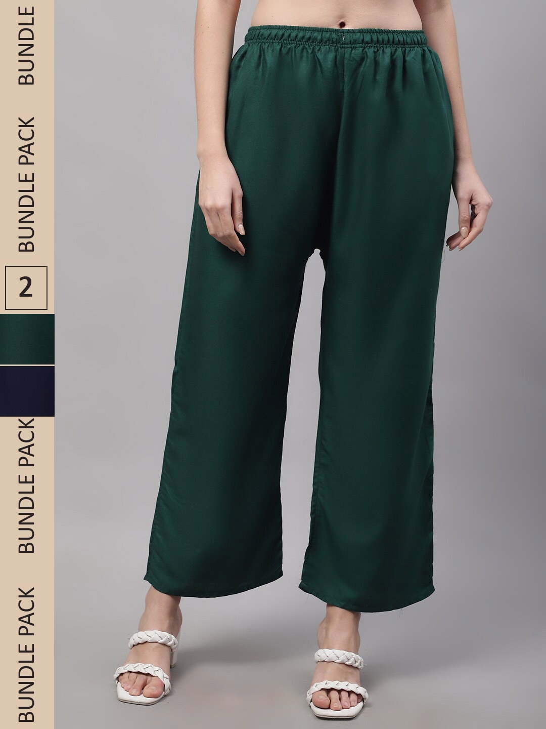 

GRACIT Women Green and Navy Blue Pack of 2 Knitted ethnic Palazzos with side pocket