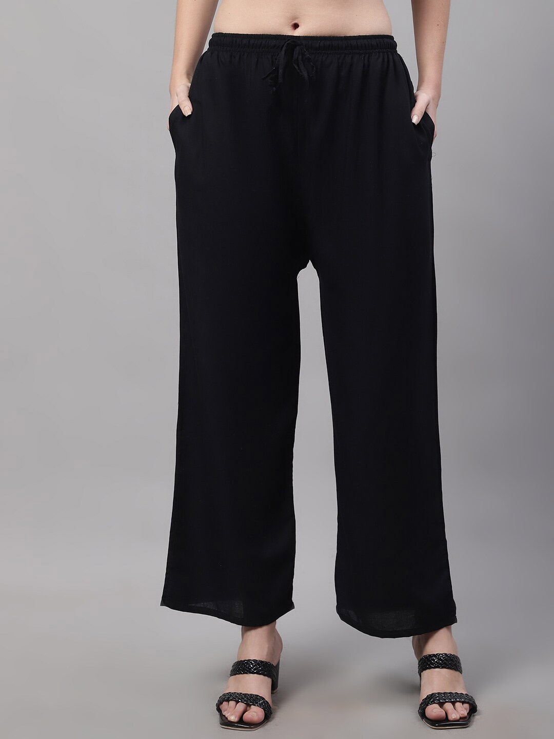 

GRACIT Women Black Knitted Palazzo with Side pocket