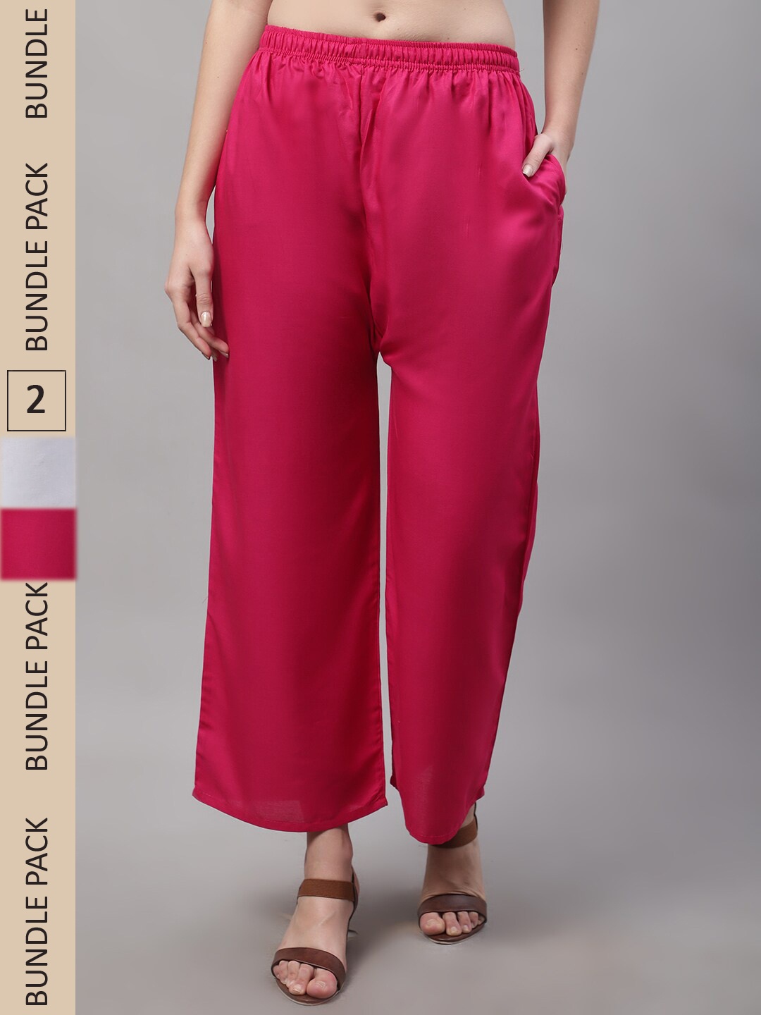 

GRACIT Women White and Pink Pack of 2 Knitted ethnic Palazzos with side pocket