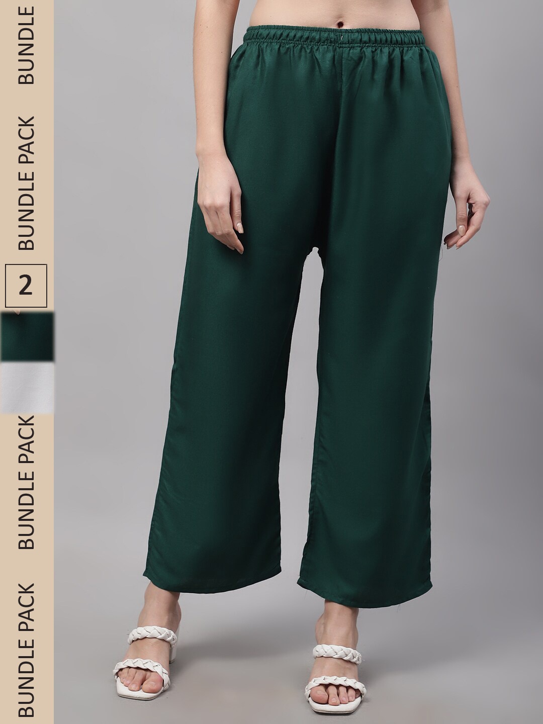 

GRACIT Women Green and Olive Pack of 2 Knitted ethnic Palazzos with side pocket