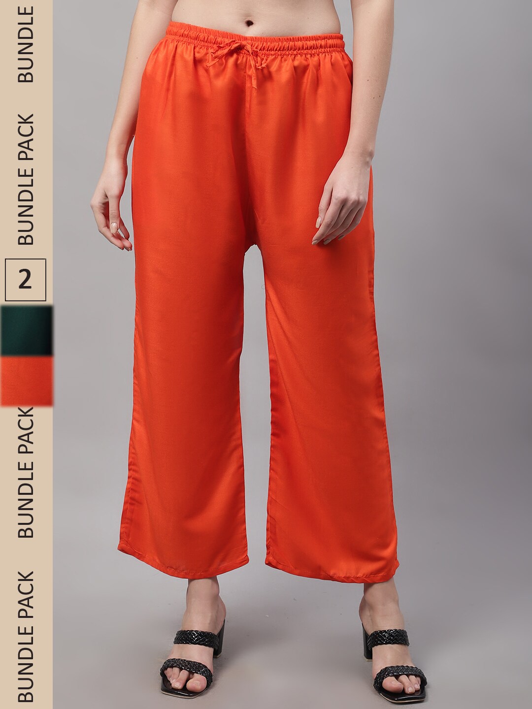 

GRACIT Women Orange and Green Pack of 2 Knitted ethnic Palazzos with side pocket