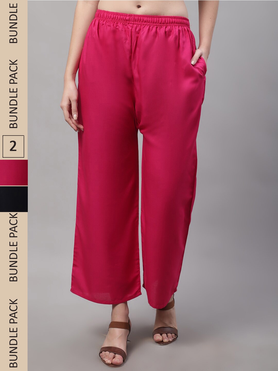 

GRACIT Women Black and Pink Pack of 2 Knitted ethnic Palazzos with side pocket