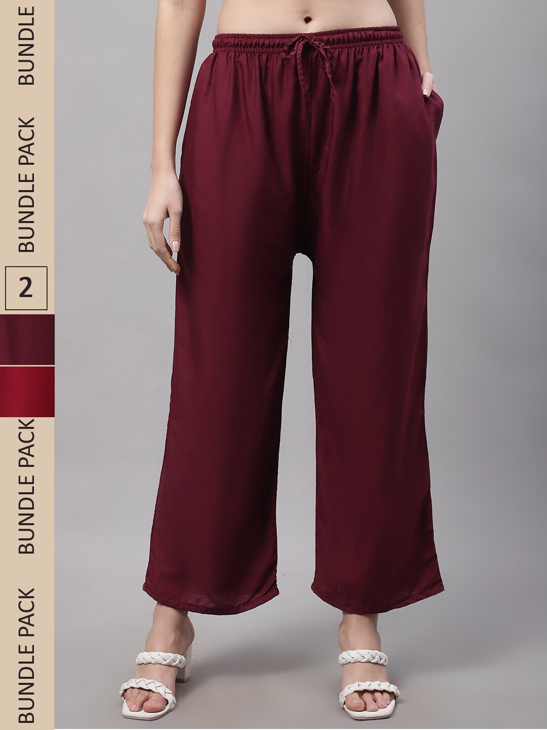 

GRACIT Women Maroon and Wine Pack of 2 Knitted ethnic Palazzos with side pocket