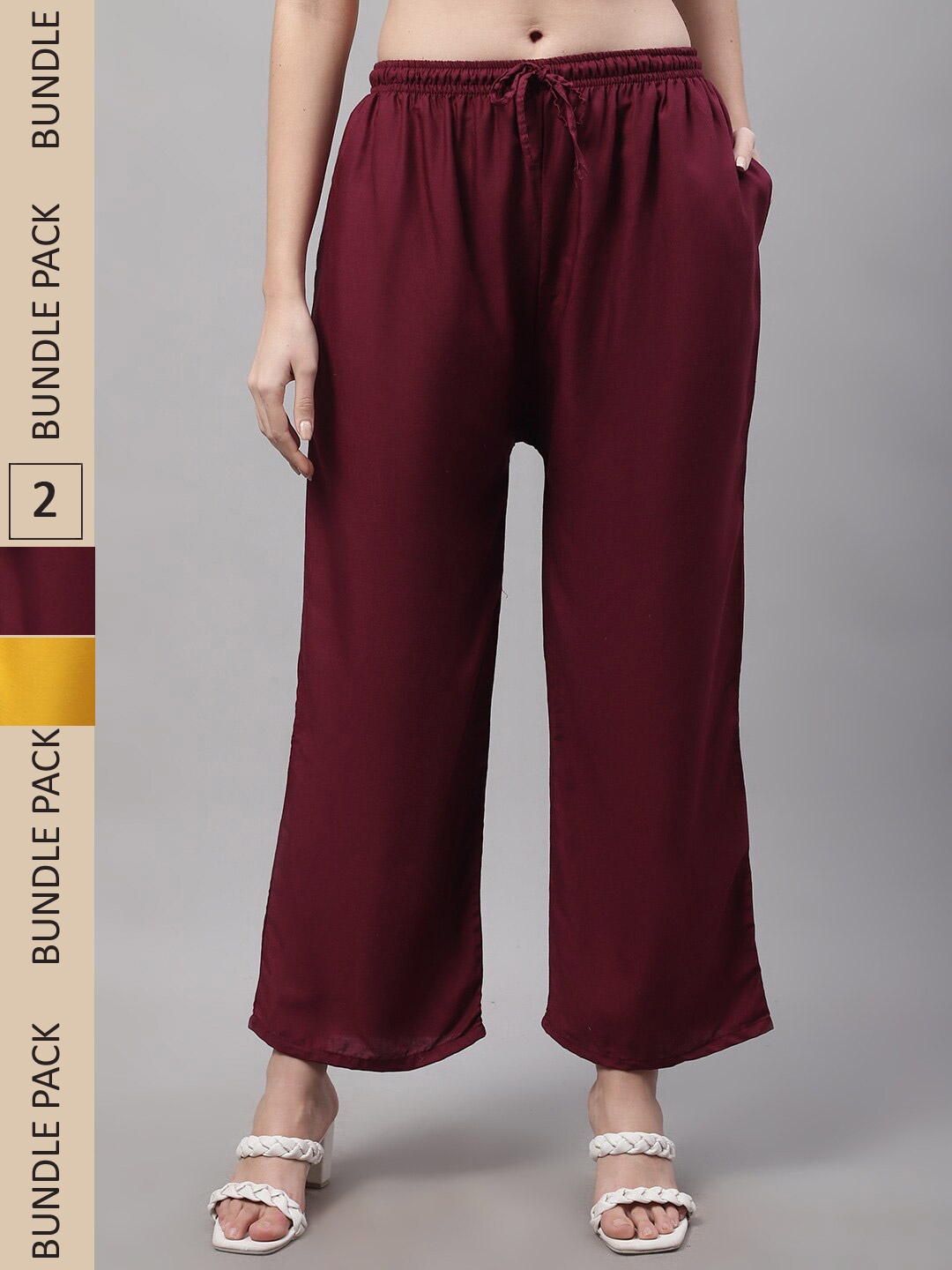 

GRACIT Women Yellow and Wine Pack of 2 Knitted ethnic Palazzos with side pocket