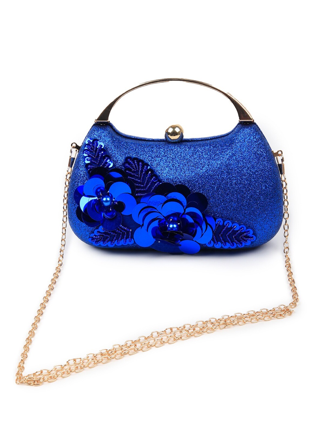 

ODETTE Women Embroidered Shoulder Strap Box Clutch, Blue