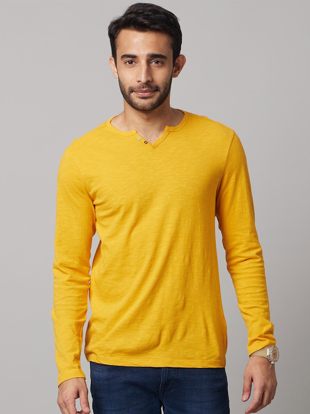 

Celio Henley Neck Long Sleeves Cotton T-shirt, Yellow