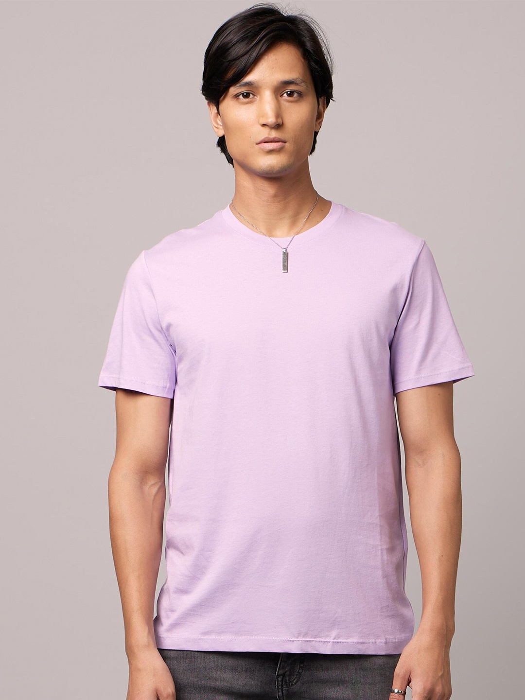 

Celio Round Neck Cotton T-shirt, Lavender