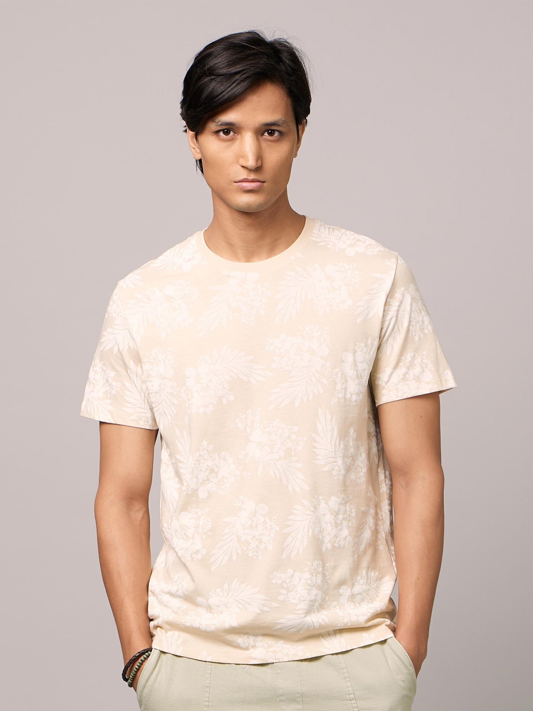

Celio Floral Printed Cotton T-shirt, Beige