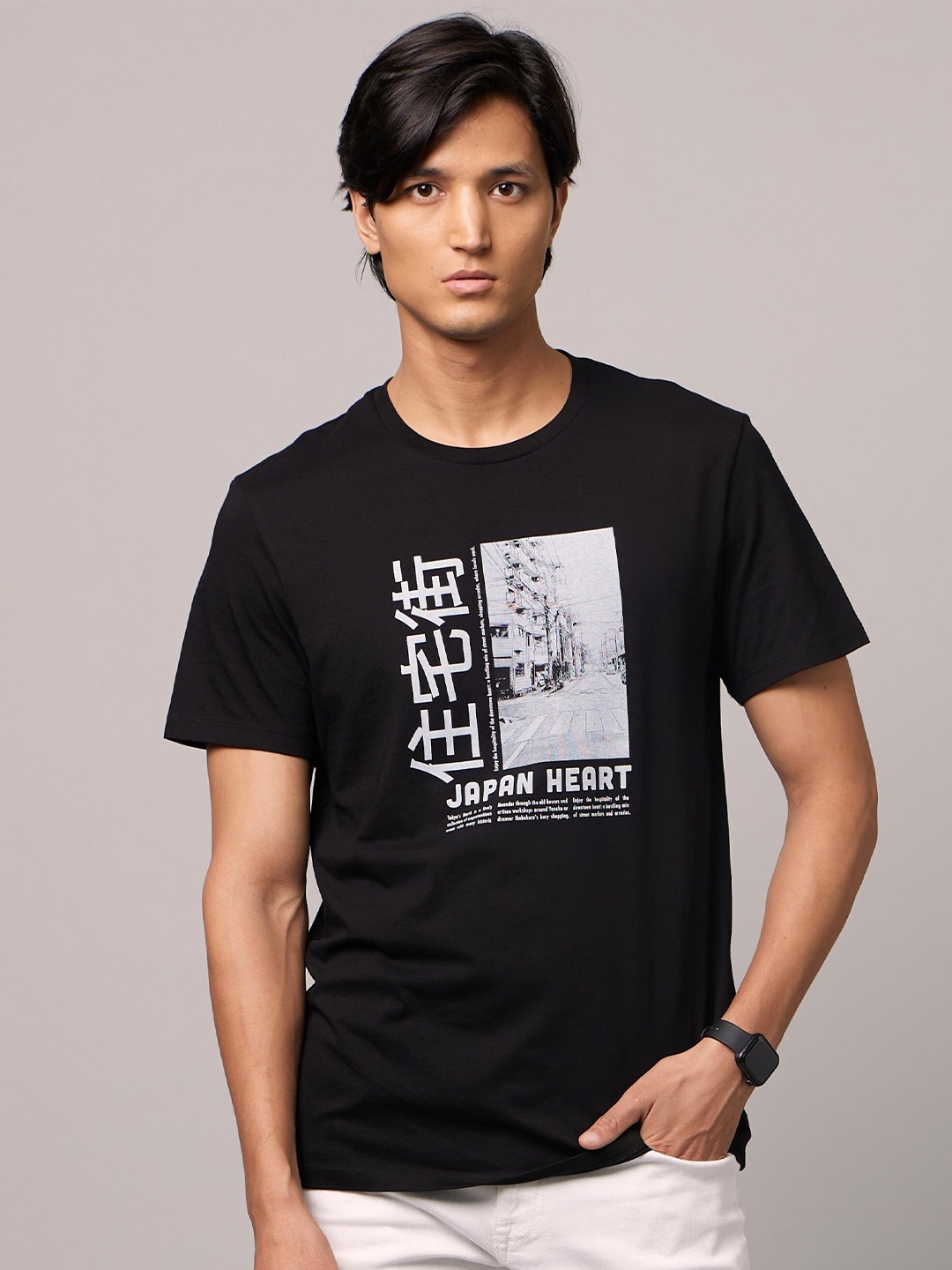 

Celio Graphic Printed Pure Cotton T-shirt, Black