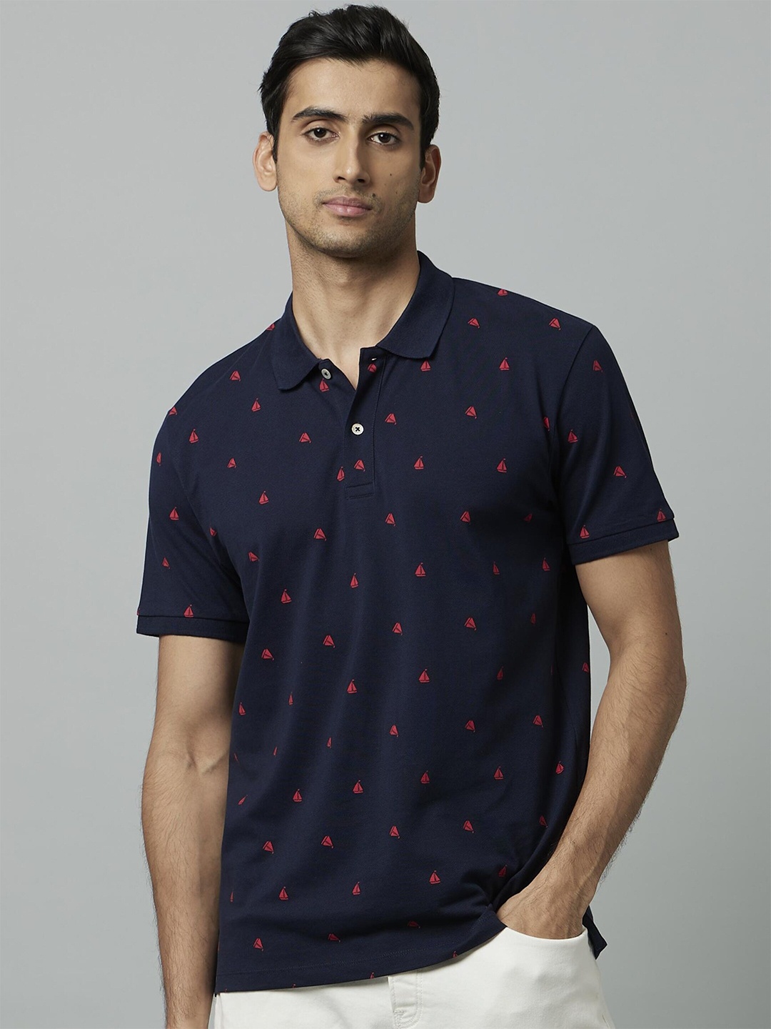 

Celio Conversational Printed Polo Collar Cotton T-shirt, Navy blue