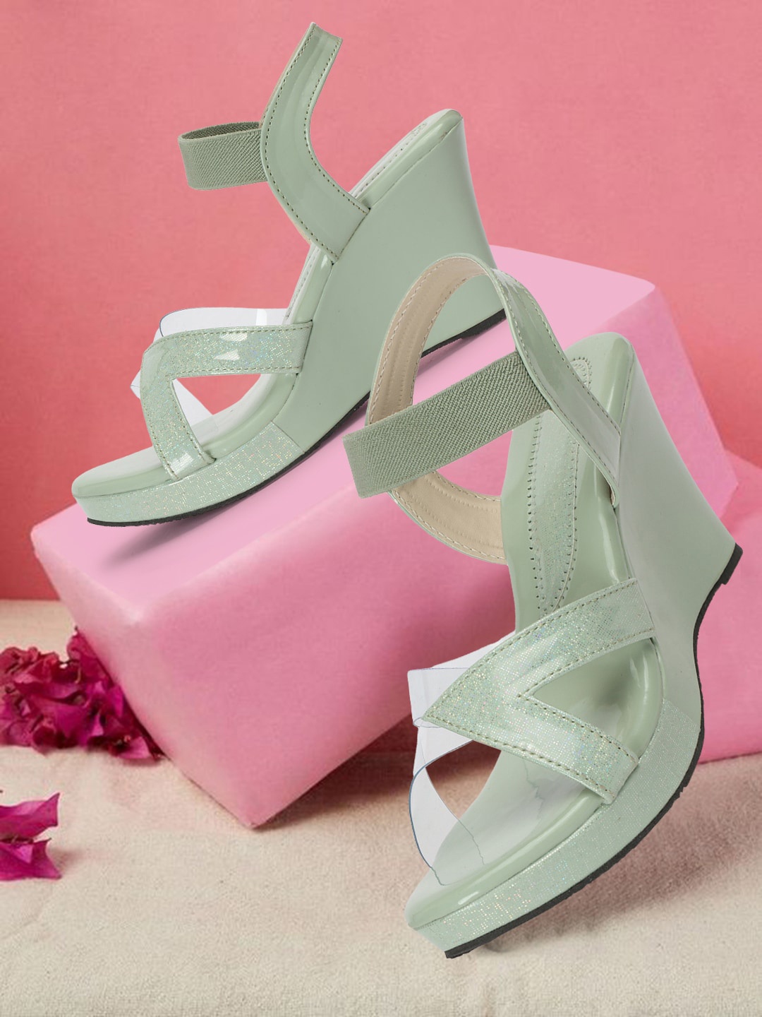 

BLINDER Textured Backstrap Wedge Heels, Sea green