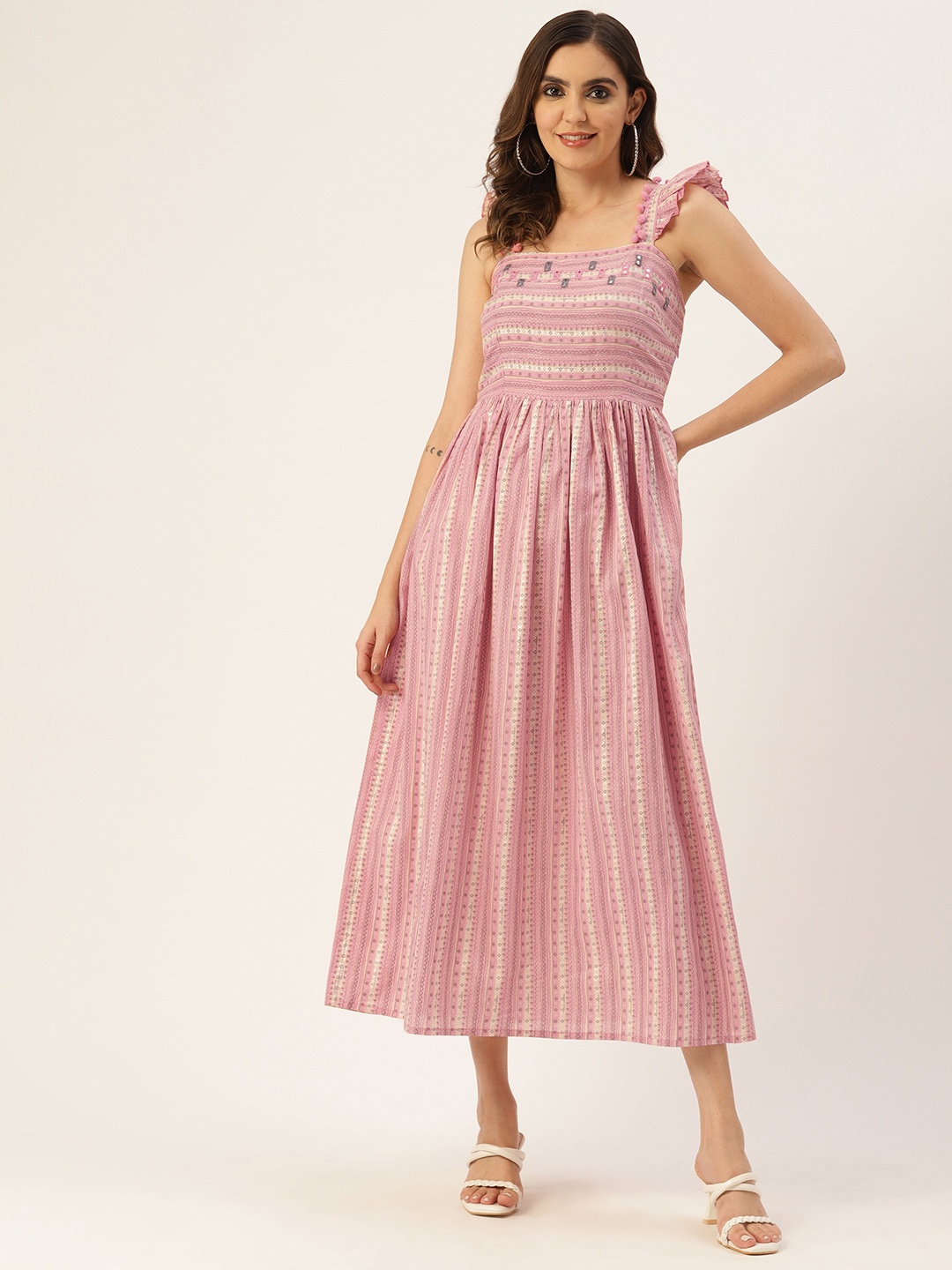 

MISRI Print Fit & Flare Maxi Dress, Pink
