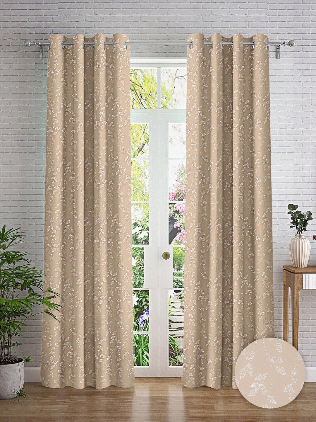 

Cortina Taupe & Silver-Toned 2 Pieces Abstract Printed Long Door Curtains