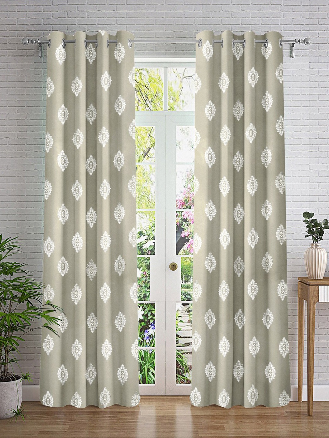 

Cortina Grey & White 2 Pieces Ethnic Motifs Printed Door Curtain