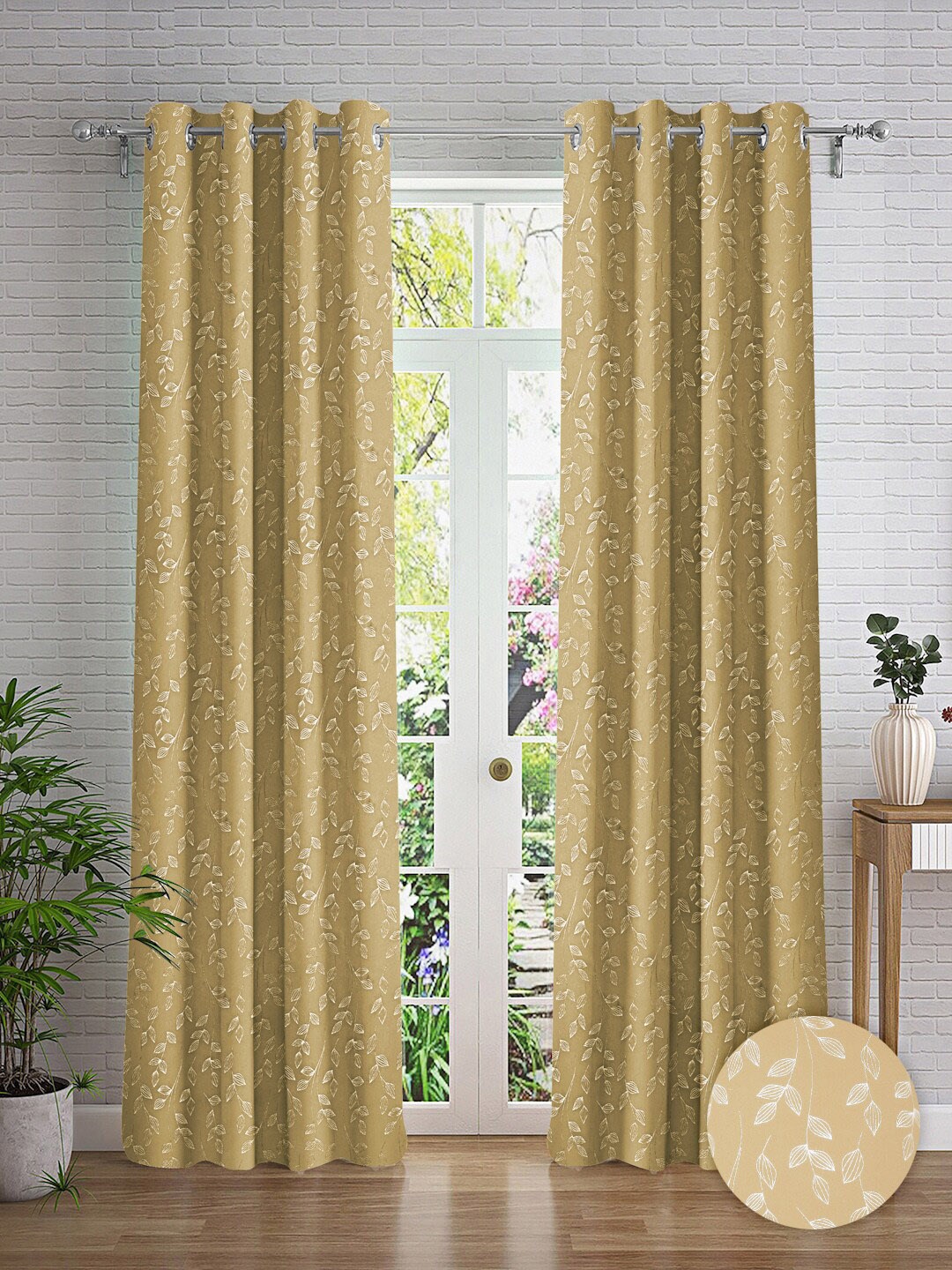 

Cortina Beige & Silver-Toned 2 Pieces Floral Printed Long Door Curtains