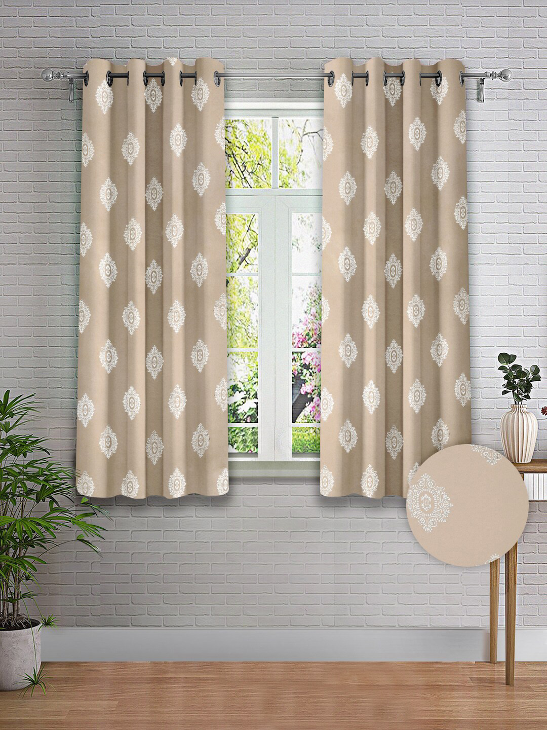 

Cortina Taupe & Silver-Toned Set of 2 Ethnic Motifs Window Curtain